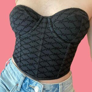 ✨Sculpt & Slay: Primark Black Geometric Strapless Corset Top (32C)